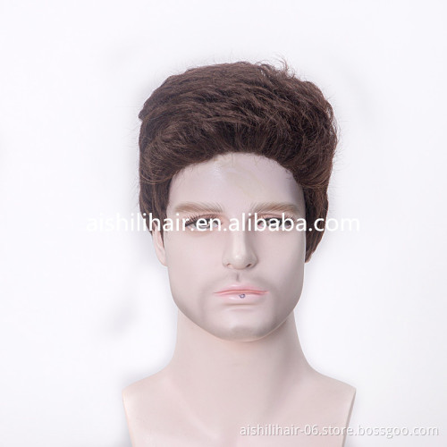 Aishili wholesale nature straight short brown toupee heat resistant synthetic wigs for man hair